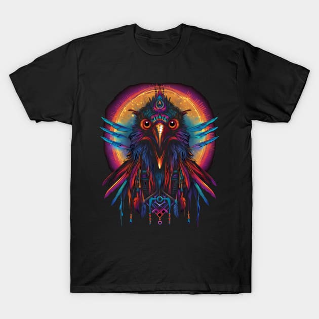 Psychedelic DMT Art Crow Portrait T-Shirt by Obotan Mmienu